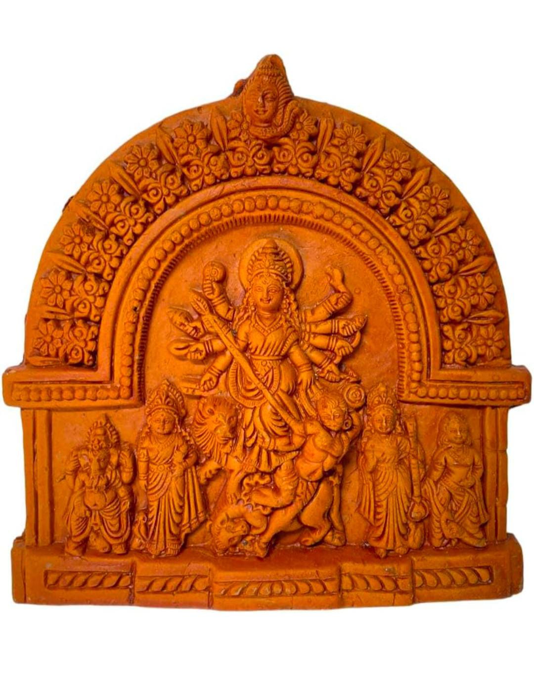 HANDMADE TERRACOTTA CLAY IDOL OF HINDU GODDESS DURGA WITH HER FAMILY